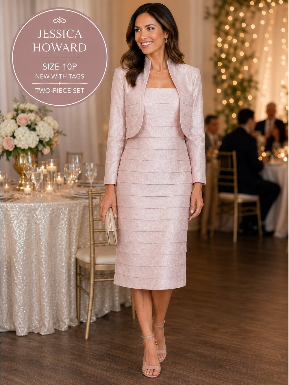 New With Tags | Jessica Howard Sz 10P | Tiered Dress & Bolero Set